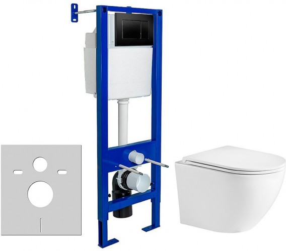 Комплект унитаза WeltWasser Merzbach 043 GL-WT 10000009939 с инсталляцией Berges Atom 410 040332 с сиденьем Микролифт и Черной матовой клавишей смыва