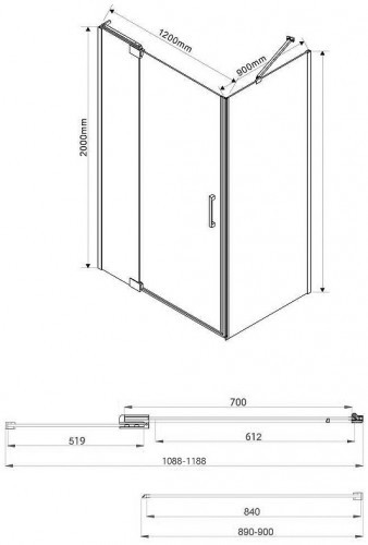 Душевой уголок Vincea Extra 120x90 VSR-1E111290CLGM профиль Вороненая сталь стекло прозрачное