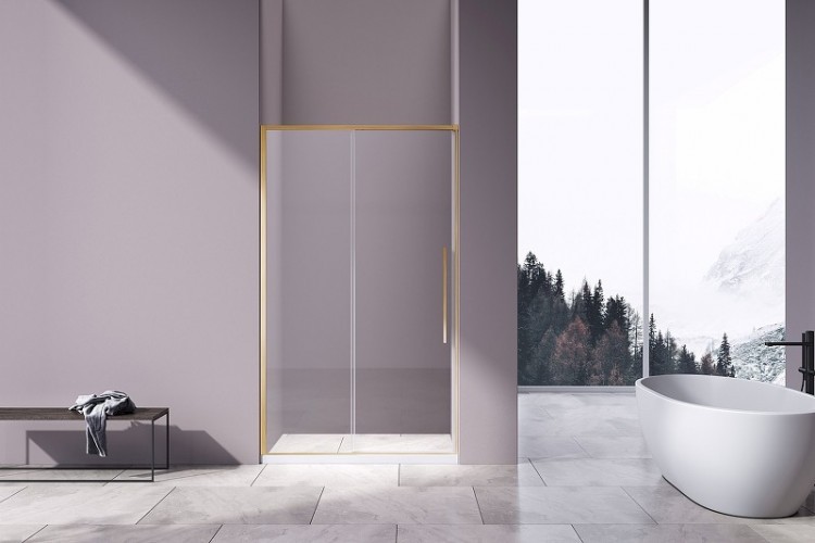 Душевая дверь Vincea Slim-N 130 VDS-4SN130CLG профиль Брашированное золото стекло прозрачное