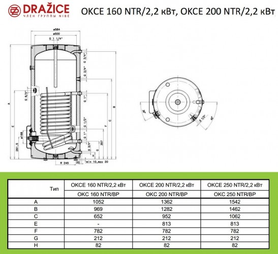 Комбинированный бойлер Drazice OKCE 160 NTR