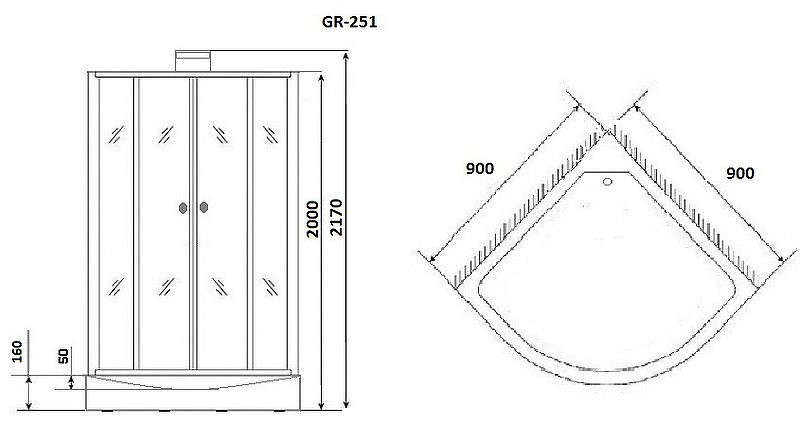 Душевая кабина Grossman GR251 90x90 Черная без гидромассажа
