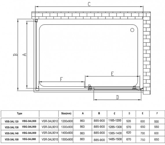 Душевой уголок Vincea Alpha 120x90 VSR-3AL9012CLB профиль Черный стекло прозрачное