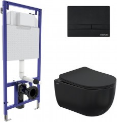 Комплект унитаза Berges Ventas Black с инсталляцией Novum 043326 Черный с сиденьем Микролифт и Черной Soft touch клавишей смыва