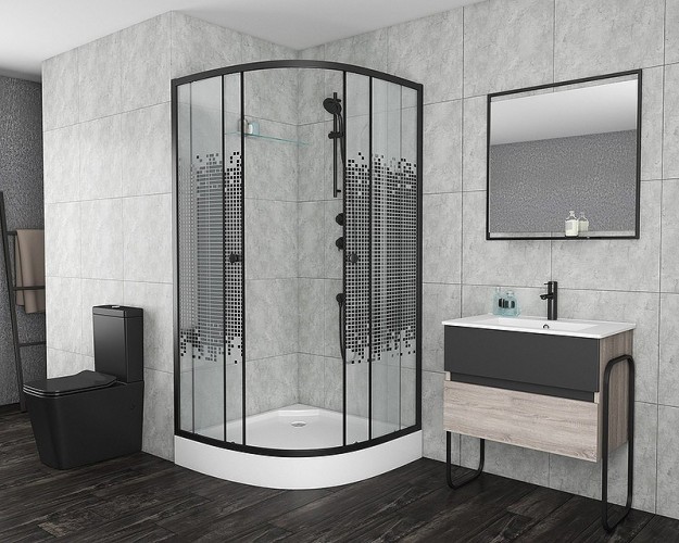 Душевой уголок Niagara Eco 80х80 NG-003-14 Black профиль Черный стекло с рисунком