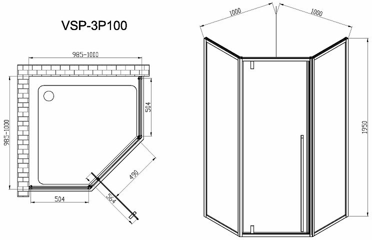 Душевой уголок Vincea Penta 100х100 VSP-3P100CL профиль Хром стекло прозрачное