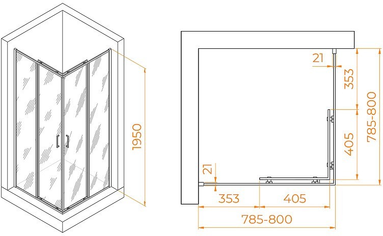 Душевой уголок RGW Passage PA-030B 80x80 3508103088-14 профиль Черный стекло прозрачное