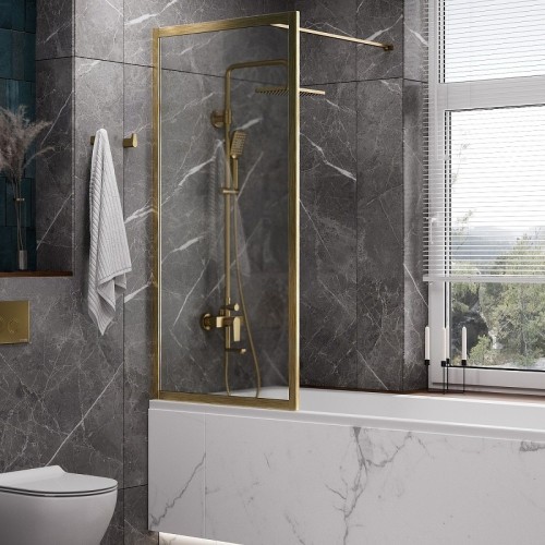 Шторка на ванну WasserKRAFT Abens 80 20W01-80 BG Fixed WasserSchutz профиль Матовое золото стекло прозрачное