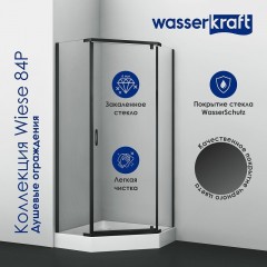 Душевой уголок WasserKRAFT Wiese 90x90 84P11 профиль Черный матовый стекло прозрачное