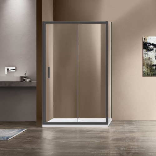 Душевой уголок Vincea Garda 110x90 VSR-1G9011CLGM профиль Вороненая сталь стекло прозрачное