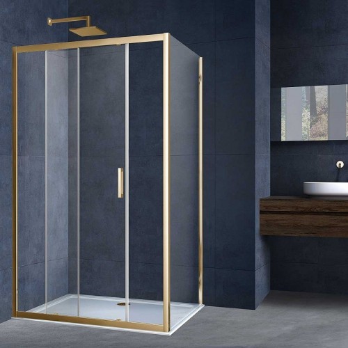 Душевой уголок Vincea Alpha 140x80 VSR-3AL8014CLG профиль Брашированное золото стекло прозрачное