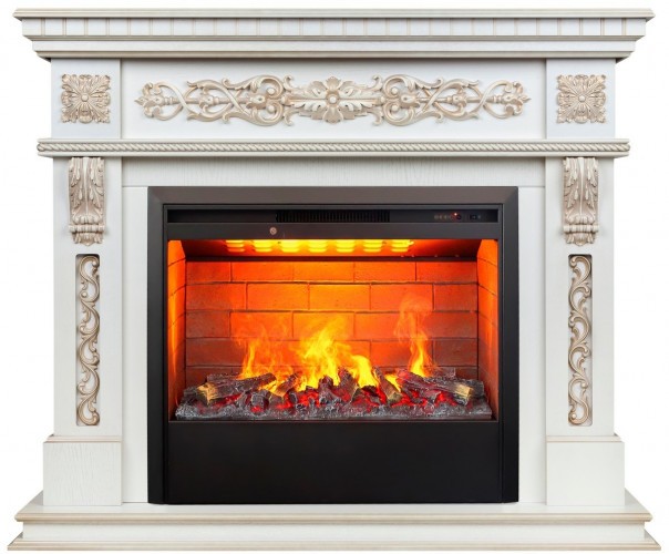 Электрокамин RealFlame Estella 25,5/26 WT белый дуб с золотой патиной с очагом 3D Helios 26