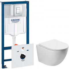 Комплект унитаза Vincea Globo VT1-14S с инсталляцией Grohe Rapid SL 38775001 с сиденьем Микролифт и клавишей смыва Хром