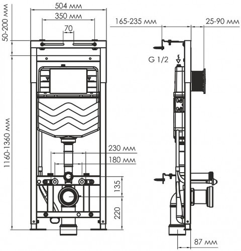 Инсталляция WasserKRAFT Alme 15TLT.010.ME.CH01 для унитаза с клавишей смыва Хром