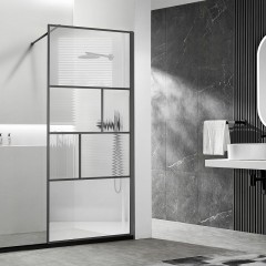 Душевая перегородка Vincea Walk-In 90 VSW-1HC900CFGM профиль Вороненая сталь стекло прозрачное/рифленое