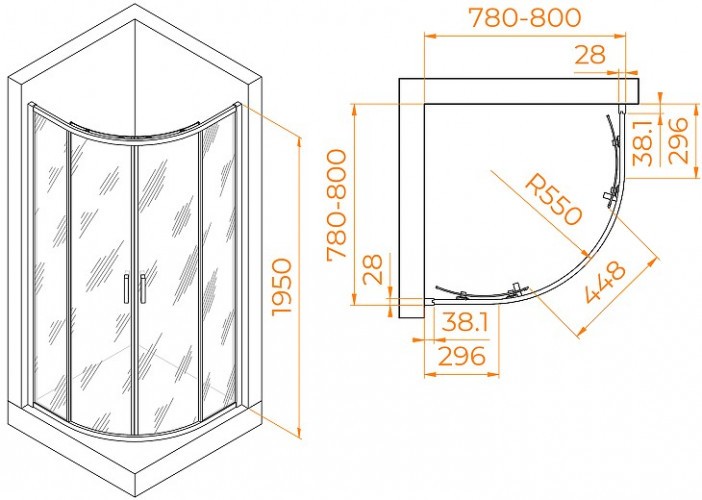 Душевой уголок RGW Passage PA-52B 80x80 03085288-14 профиль Черный стекло прозрачное