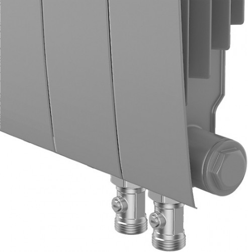 Биметаллический секционный радиатор отопления Royal Thermo Biliner 500 / Silver Satin / 4 секции нижнее правое подключение