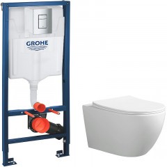 Комплект унитаза Ceruttispa Orlter Aria Tornado CT9955 с инсталляцией Grohe Rapid SL 38772001 с сиденьем Микролифт и клавишей смыва Хром