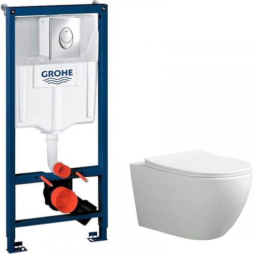 Комплект унитаза Ceruttispa Orlter Aria Tornado CT9955 с инсталляцией Grohe Rapid SL 38721001 с сиденьем Микролифт и клавишей смыва Хром