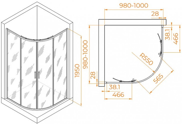 Душевой уголок RGW Passage PA-52B 100x100 03085200-14 профиль Черный стекло прозрачное