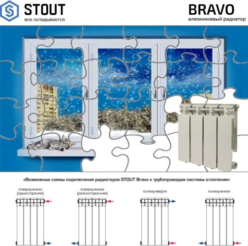 Алюминиевый секционный радиатор отопления Stout Bravo 350 / 14 секций