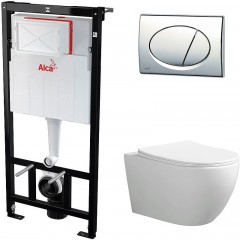 Комплект унитаза Ceruttispa Orlter Aria Tornado CT9955 с инсталляцией Alcaplast Sadromodul AM101/1120-3:1 RU M71-0001 с сиденьем Микролифт и клавишей смыва Хром