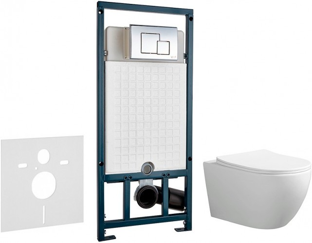 Комплект унитаза Ceruttispa Orlter Aria Tornado CT9955 с сиденьем Микролифт и инсталляцией WeltWasser WW Marberg 507 10000005949+10000005953 с клавишей смыва Хром глянцевый