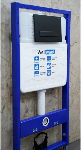 Комплект унитаза WeltWasser Merzbach 043 GL-WT 10000009939 с инсталляцией WellWant Standart 50 WWISI111BB с сиденьем Микролифт и Черной матовой клавишей смыва