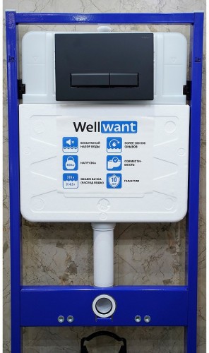Комплект унитаза WeltWasser Merzbach 043 GL-WT 10000009939 с инсталляцией WellWant Standart 50 WWISI111BB с сиденьем Микролифт и Черной матовой клавишей смыва