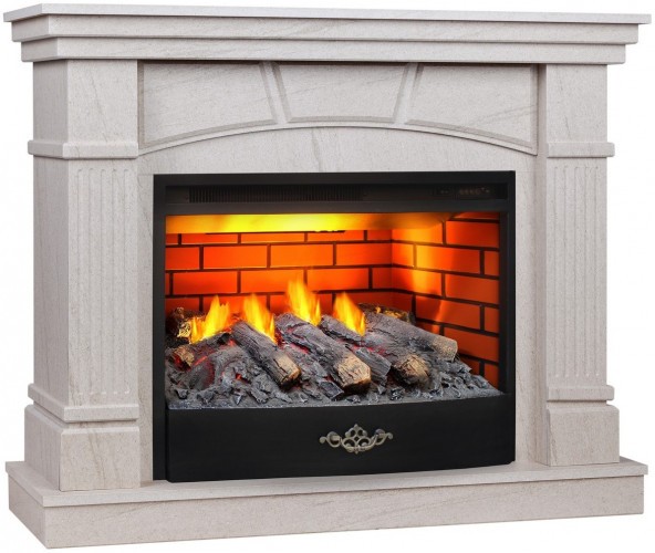 Электрокамин RealFlame History 25,5 WT цвет натуральный камень с очагом 3D Firestar 25,5