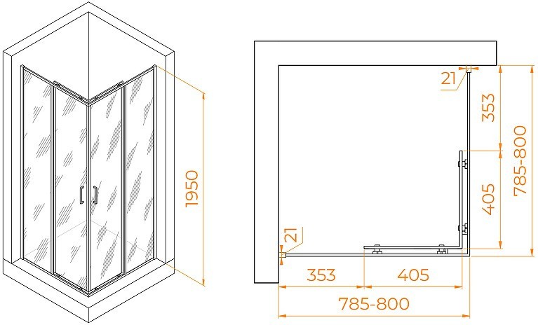 Душевой уголок RGW Passage PA-030B 80x80 3508103088-24 профиль Черный стекло матовое-сатинат