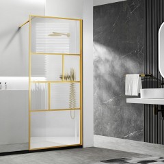 Душевая перегородка Vincea Walk-In 90 VSW-1HC900CFBG профиль Брашированное золото стекло прозрачное/рифленое